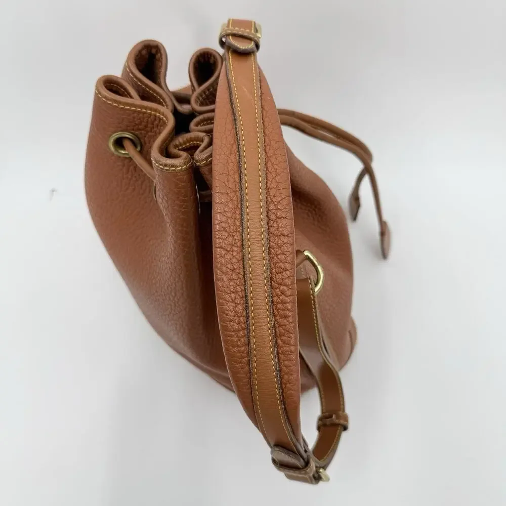 Dooney & Bourke Brown Leather Drawstring Bucket Bag Shoulder Vintage USA Classic